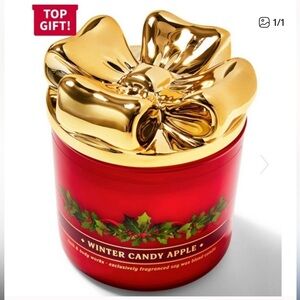Bath & Body Works Winter Candy‎ Apple 3-Wick Scented Candle with Bow Lid 14.5oz